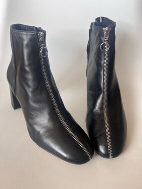 Rebecca Minkoff Black Leather Zip Front Block Heel Ankle Boots Booties Size 9